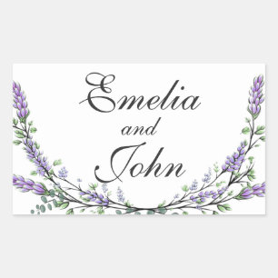 Elegant chic watercolor Lavender and Eucalyptus Rectangular Sticker