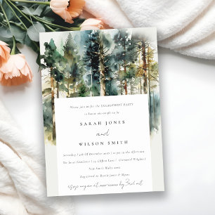 Elegant Chic Watercolor Woodland Forest Engagement Invitation