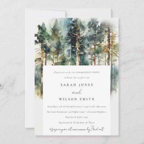 Elegant Chic Watercolor Woodland Forest Engagement Invitation