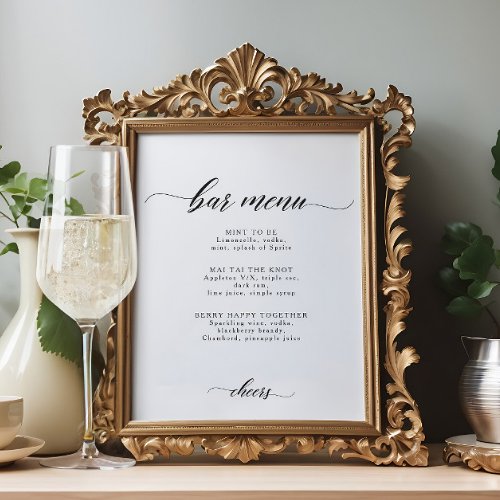 Elegant Chic Wedding Bar or Cocktail Menu Sign