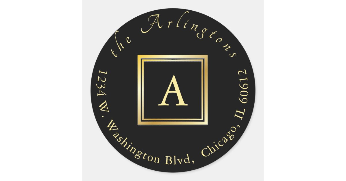 Elegant Chic Wedding Gold Monogram Return Address Classic Round Sticker ...