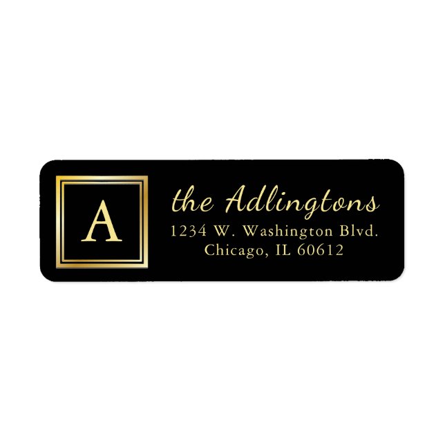 Elegant Chic Wedding Gold Monogram Return Address Label (Front)