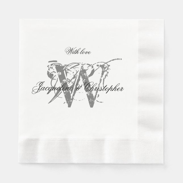 Elegant Chic Wedding Monogram Names White Paper Napkins (Front)