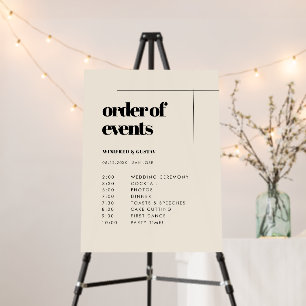 Elegant & chic wedding Order of events Sign 