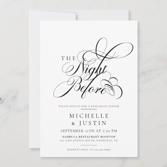 Elegant Chic Wedding Rehearsal Dinner   Invitation (Front)