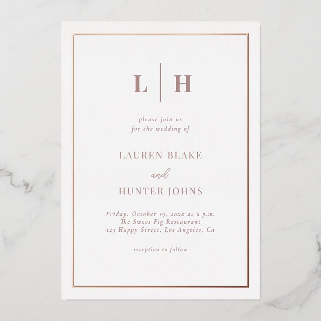 Elegant Chic Wedding Rose Gold Foil Invitation (Front)