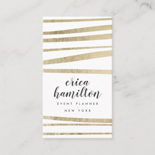 Elegant chic white and gold foil striped geometric business card