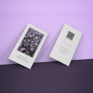 Elegant Chic White and Purple Photo Botanical Business Card