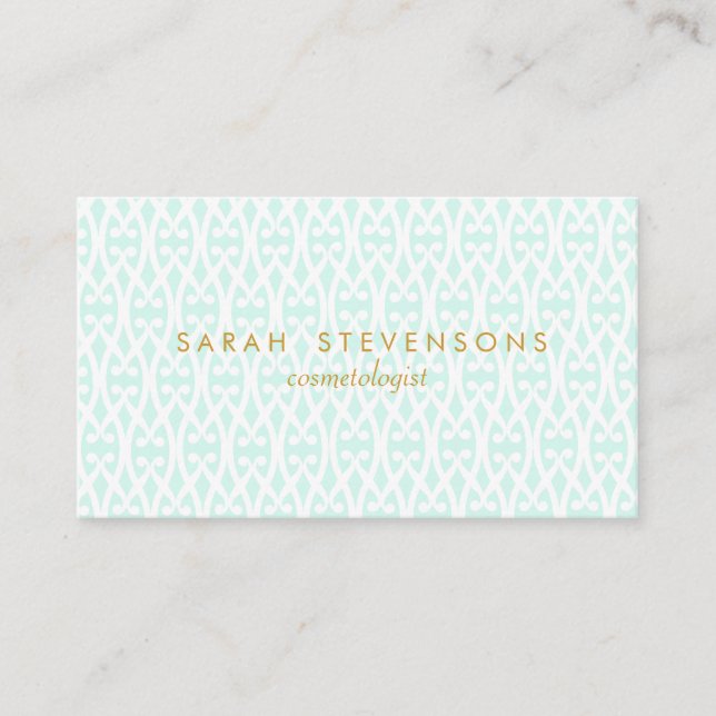 Elegant Chic White and Turquoise Lattice Pattern Business Card (Front)