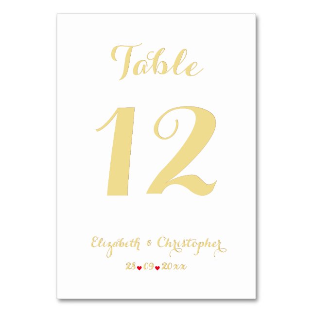 Elegant Chic White Faux Gold Wedding Bridal Shower Table Number (Front)