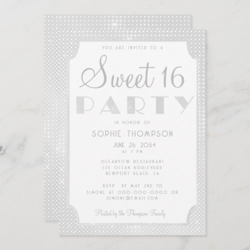 Elegant Chic White Glitter Sequins Sweet 16 Party Invitation