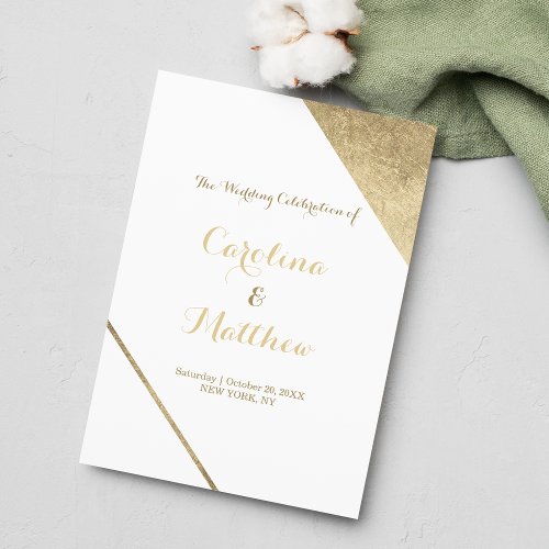 Elegant chic white gold foil glam wedding Program