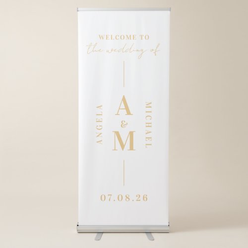 Elegant Chic White Gold Monogram Wedding Welcome Retractable Banner