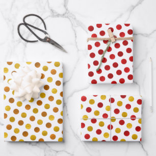 Elegant Chic White Gold Red Polka Dots Modern Xmas Wrapping Paper Sheets