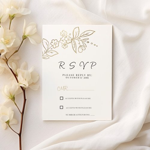 Elegant chic white gold simple floral RSVP Invitation