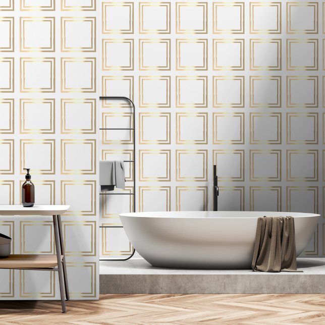 Elegant chic white gold square tiles effect wallpaper  (Creator Uploaded)