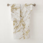 Elegant chic white gray gold glitter marble bath towel set
