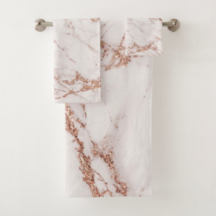 Elegant chic white gray rose gold glitter marble bath towel set