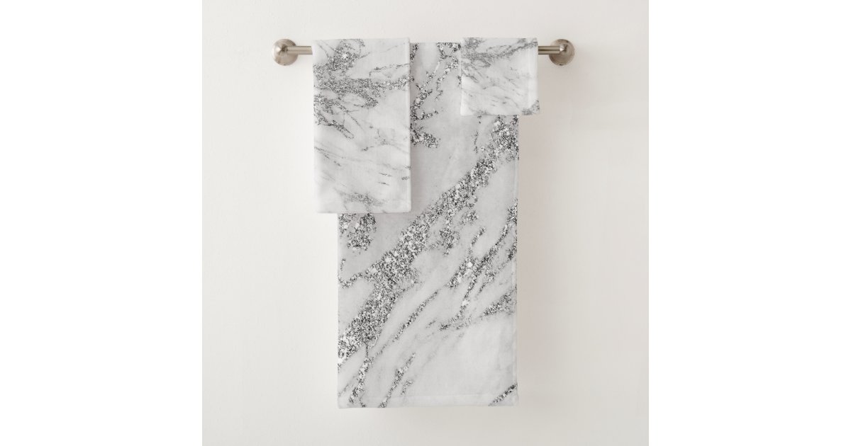 Elegant Chic White Gray Silver Glitter Marble Bath Towel Set Zazzle Com