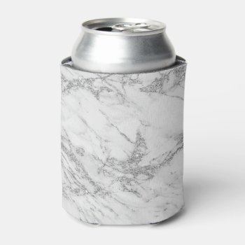 Elegant Chic White Gray Silver Glitter Marble Can Cooler by kicksdesign at Zazzle
