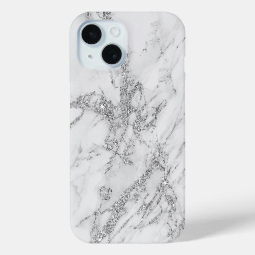 Elegant chic white gray silver glitter marble iPhone 15 case