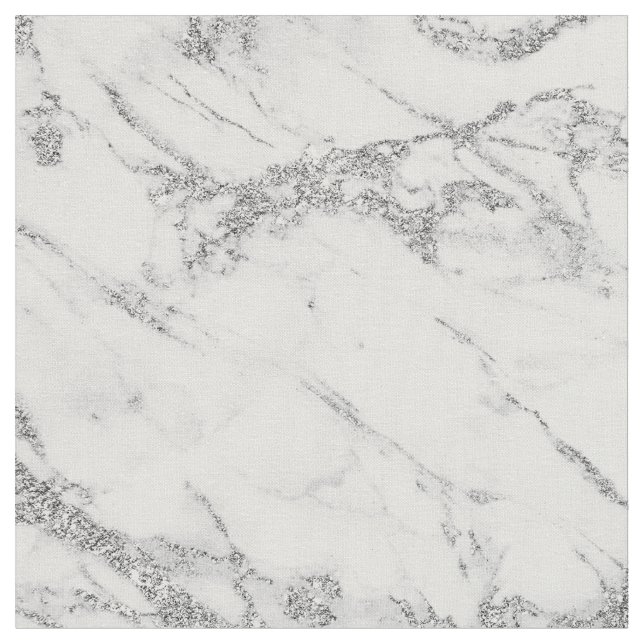 Elegant chic white gray silver glitter marble fabric (Close Up)