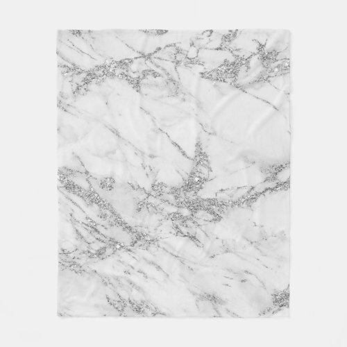 Elegant chic white gray silver glitter marble fleece blanket