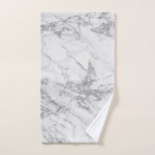 Elegant chic white gray silver glitter marble hand towel