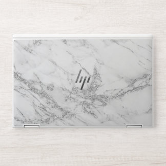Elegant chic white gray silver glitter marble HP laptop skin