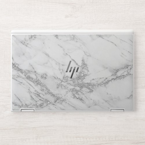 Elegant chic white gray silver glitter marble HP laptop skin