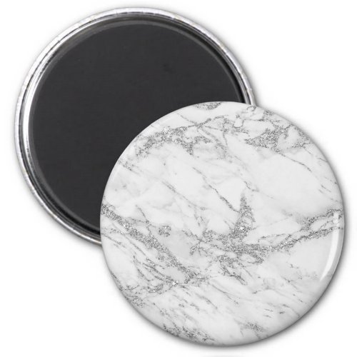 Elegant chic white gray silver glitter marble magnet