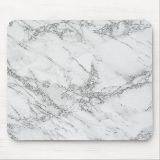 Elegant chic white gray silver glitter marble mouse pad
