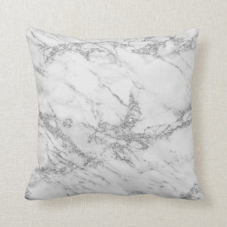Elegant chic white gray silver glitter marble throw pillow