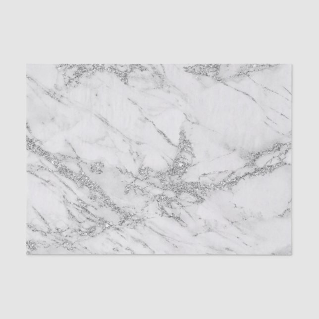 Elegant chic white gray silver glitter marble tissue paper (Front)