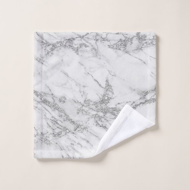 Elegant chic white gray silver glitter marble wash cloth (Wash Cloth)