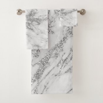 Elegant Chic White Gray Silver Marble Bath Towel Set by kicksdesign at Zazzle