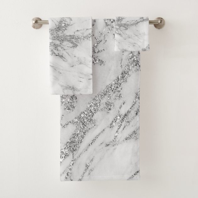 Elegant chic white gray silver marble bath towel set Zazzle