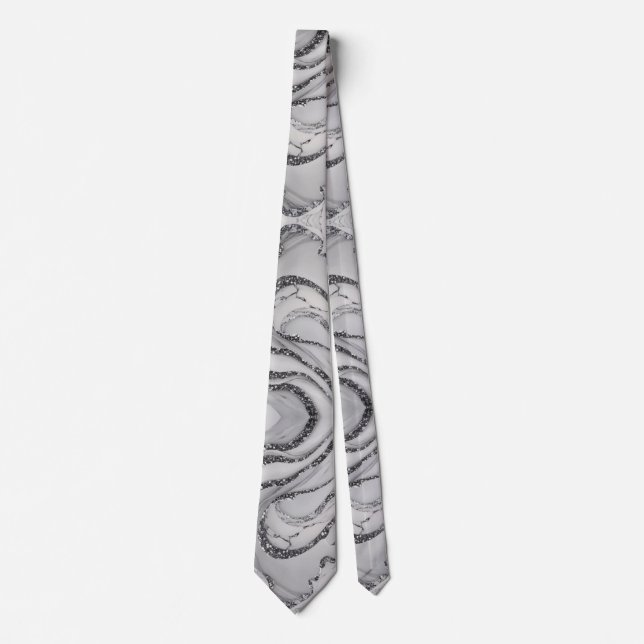 Elegant chic white gray silver marble Patterns Neck Tie (Front)