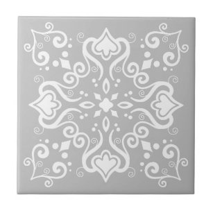 Elegant Chic White Grey Azulejo Style Pattern A01c Ceramic Tile
