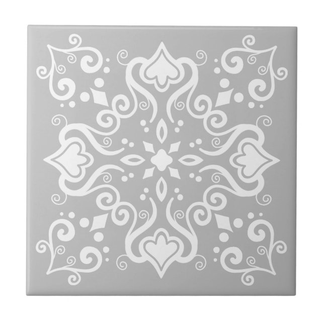 Elegant Chic White Grey Azulejo Style Pattern A01c Ceramic Tile (Front)