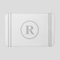 Elegant Chic White Grey Trim Custom Monogram    Bath Mat