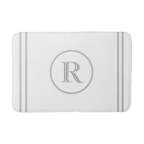 Elegant Chic White Grey Trim Custom Monogram    Bath Mat