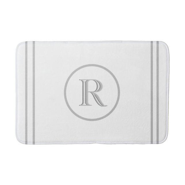 Elegant Chic White Grey Trim Custom Monogram    Bath Mat (Front)