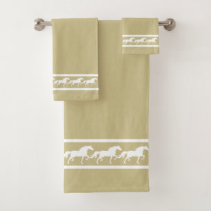 Elegant, Chic White Horses on Lucky Beige Bath Towel Set