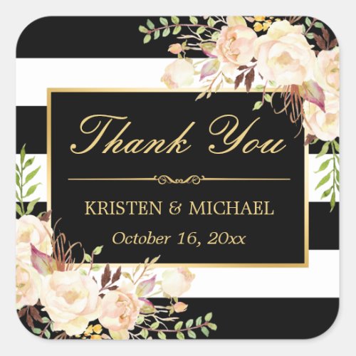 Elegant Chic White Ivory Flowers Thank You Square Sticker