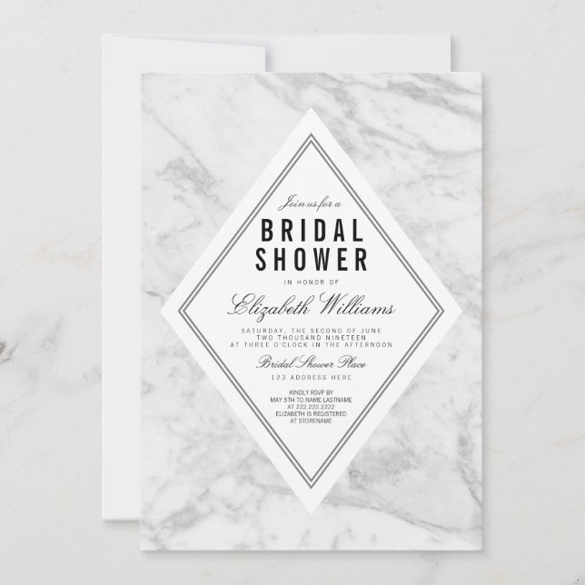 Elegant Chic White Marble Bridal Shower Invite (Front)