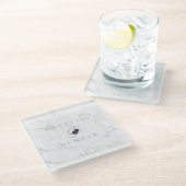 Elegant Chic White Marble & Florals Save the Date Glass Coaster (Angled)