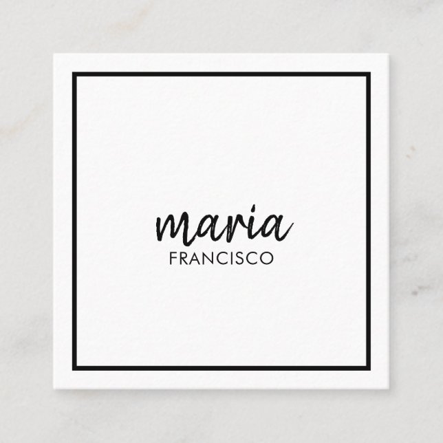 Elegant chic white modern square minimalist black  square business card (Front)