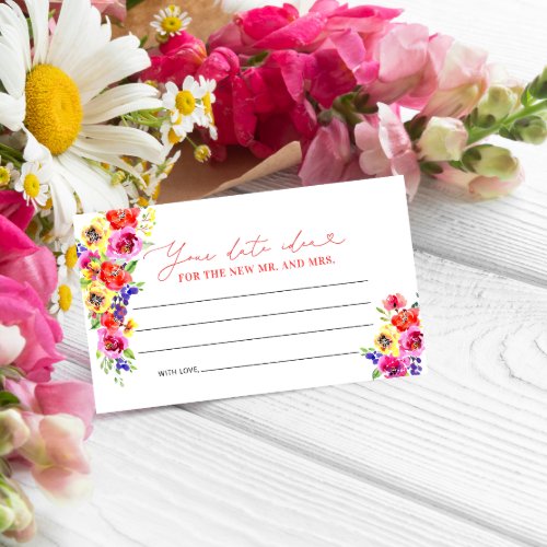 Elegant Chic Wild Flowers Script Date Night Ideas Enclosure Card