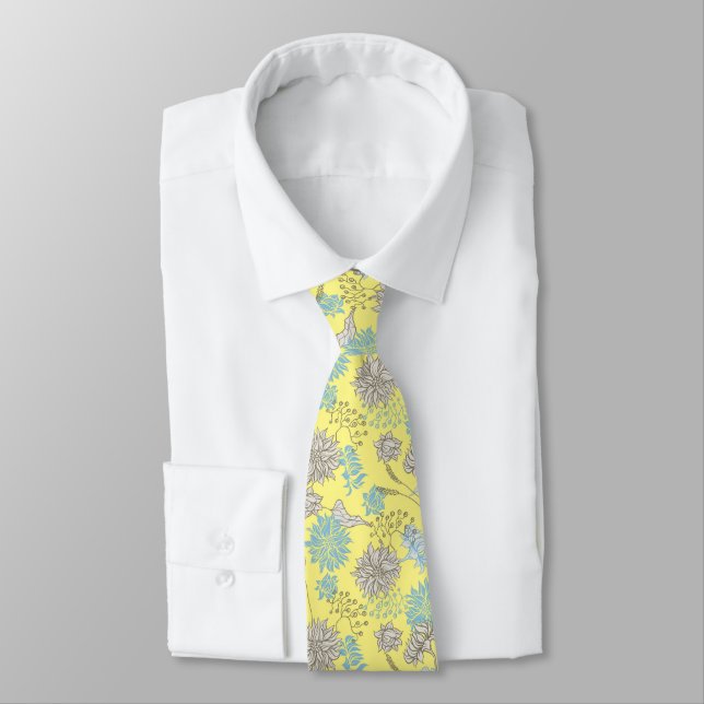Elegant  Chic Wildflower Yellow Neck Tie (Tied)